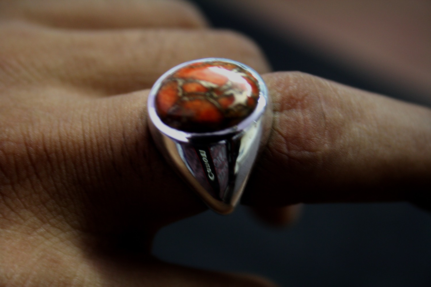 Solid 925 Sterling Silver Natural Golden Copper Turquoise Gemstone Men’s Ring