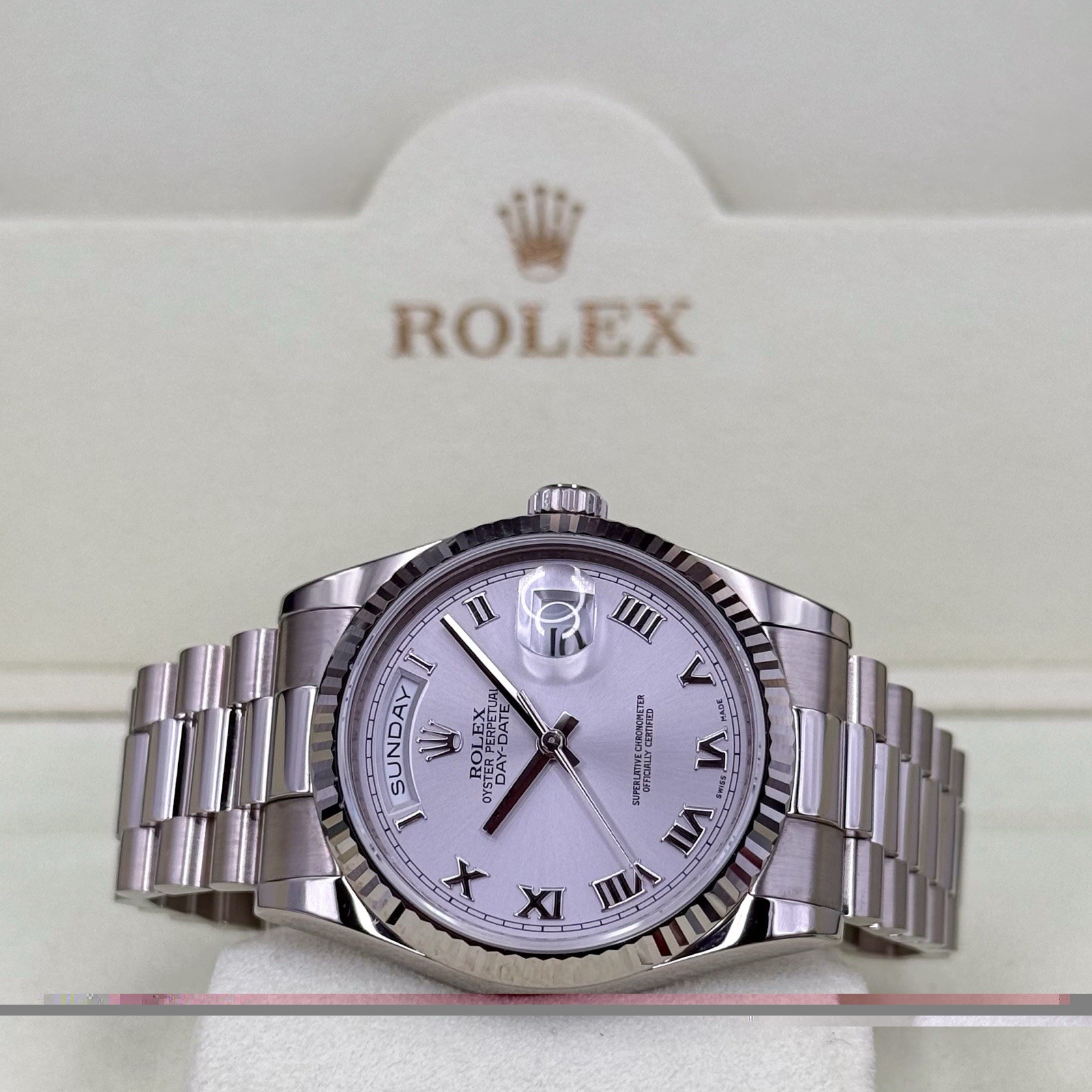 Rolex Day-Date 36 White Gold 118239 Silver Dial President Bracelet