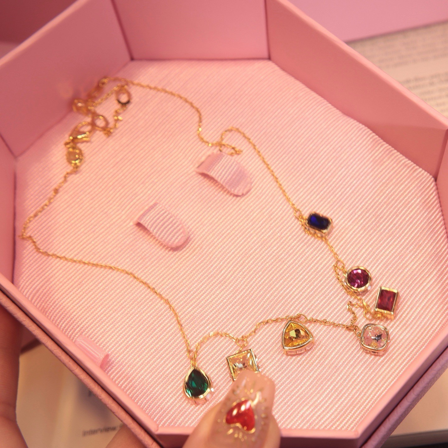 Swarovski Colorful Crystal Geometric Charm Drop Necklace NIB