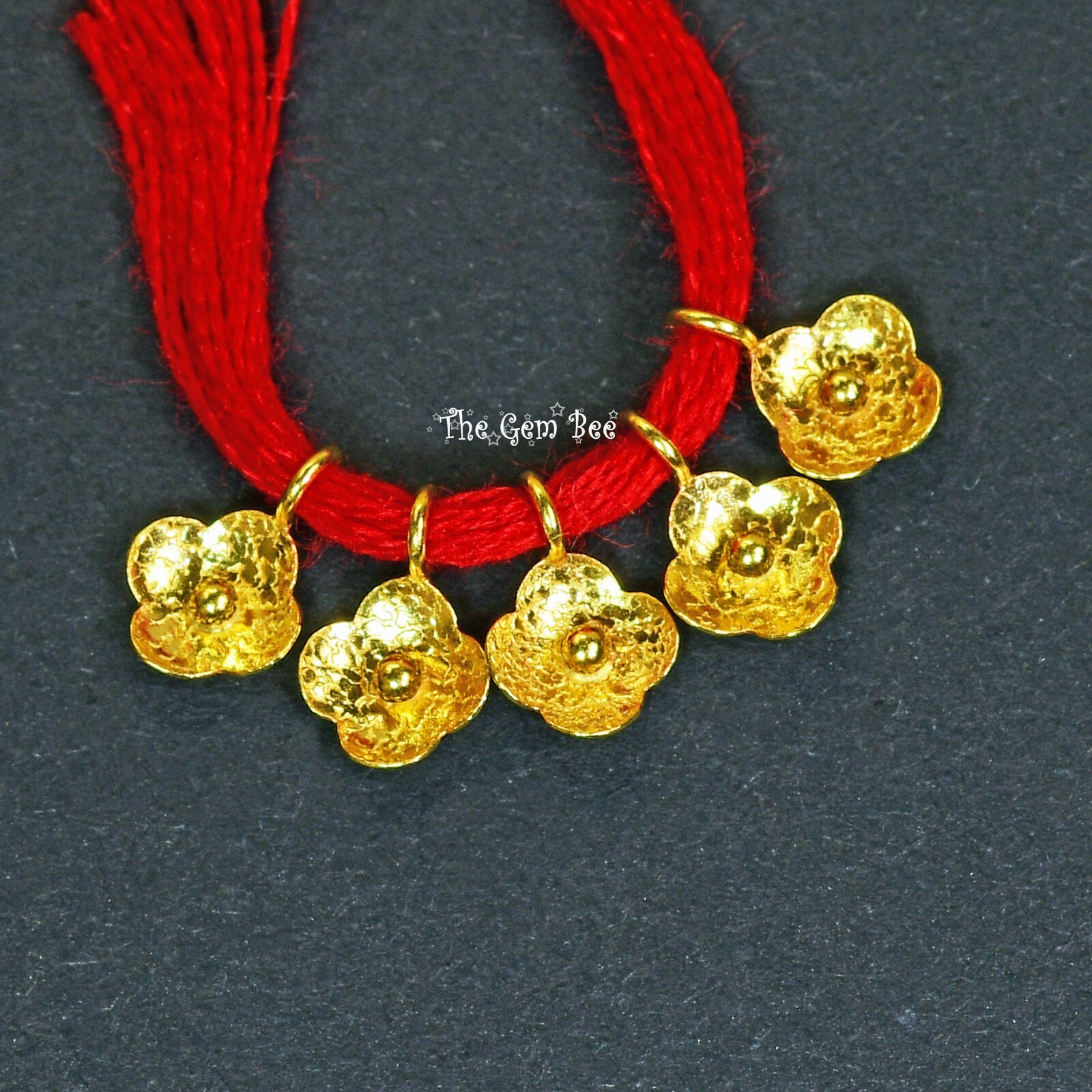 6.2mm 18k Solid Yellow Gold Fancy Textured Flower Charms Findings (5 pieces)
