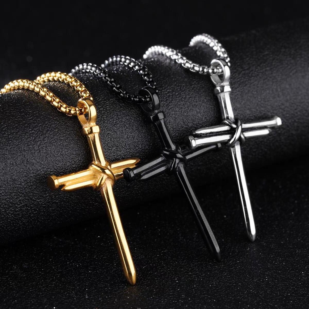 Mens Christ Jesus Nail Rope Cross Pendant Necklace Stainless Steel Box Chain 24″