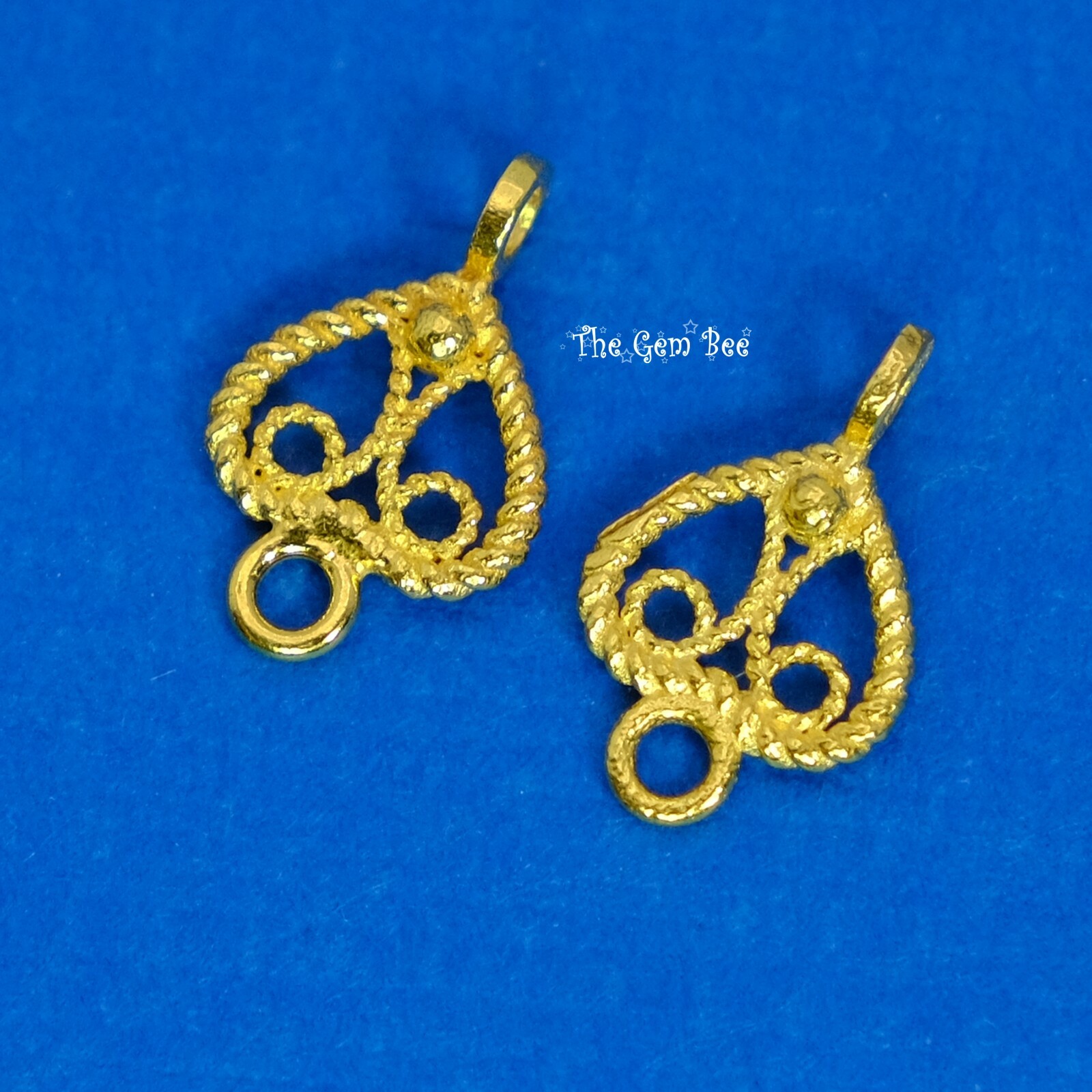 6.8mmx10.8mm 18k Solid Yellow Gold Filigree Heart Connector Charm Finding Pair