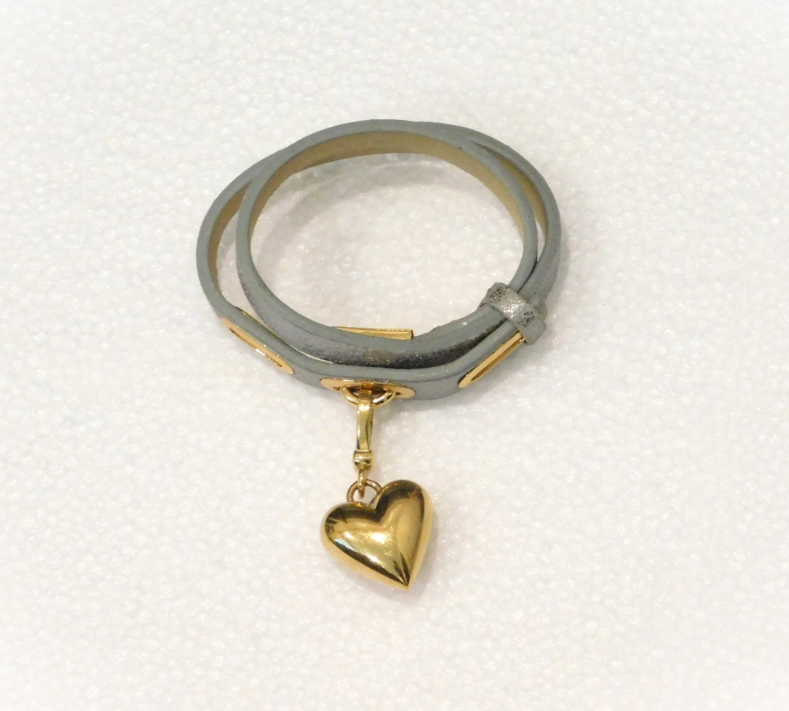 Juicy Couture Signed Leather Wrap Around Bracelet with Heart Charm Accent