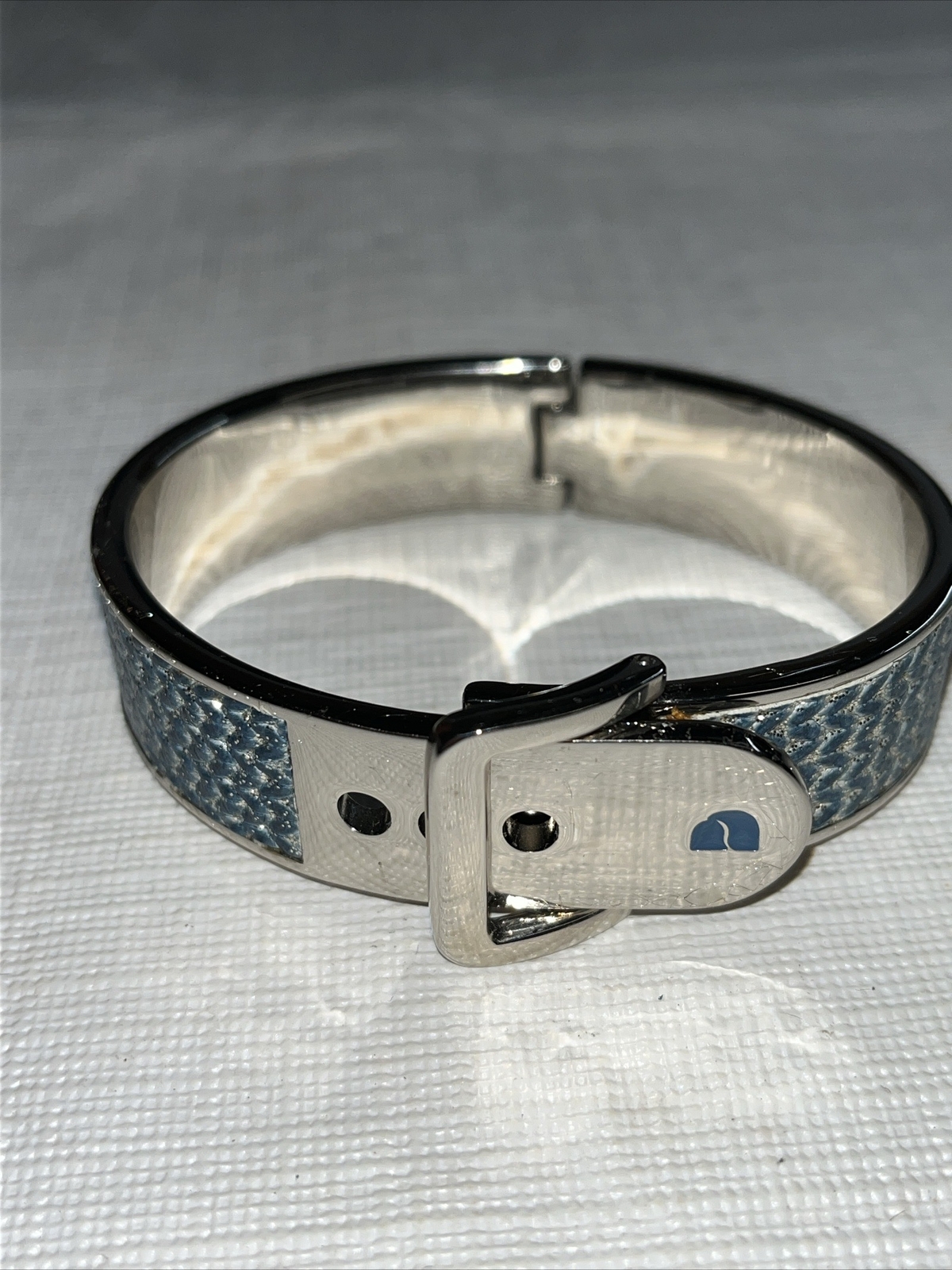 Parker Daniels Hinged METALLIC BLUE & RHODIUM LEATHER CUFF BUCKLE BRACELET