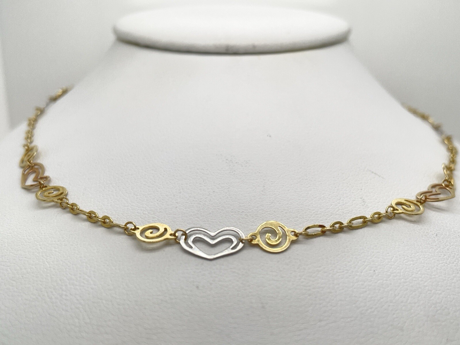 14k Yellow & White Gold Heart Motif Chain Necklace 19 3/8″ – 5.4 Grams