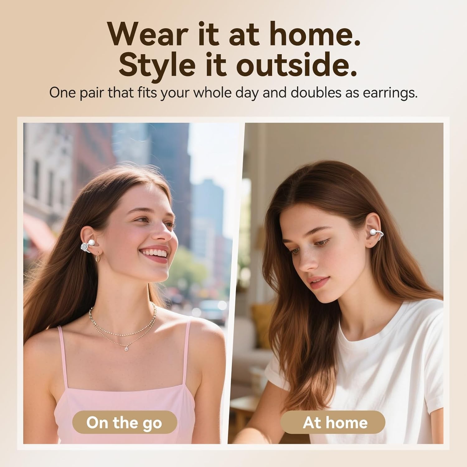 Jewelry-Inspired Clip-On Earbuds with Diamond Earrings, Comfortable Fit & 40H Pl
