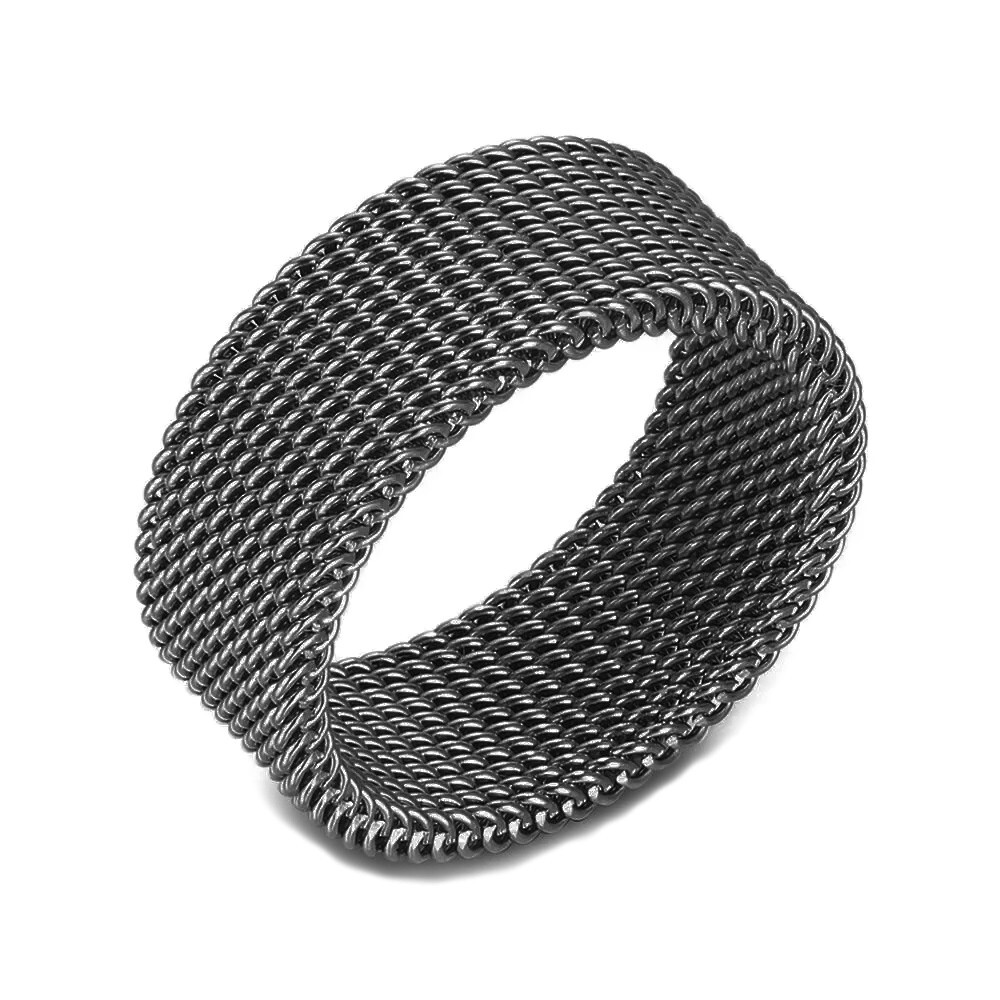 10MM Stainless Steel Braided Mesh Ring Flexible Wide Band Plain Non-Tarnish R64