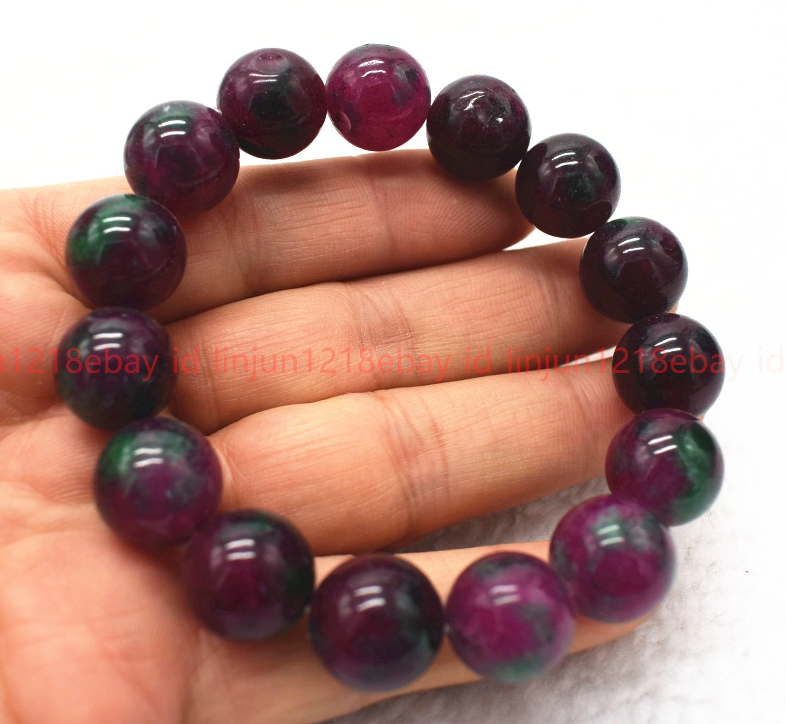Pretty Natural 6/8/10/12/14mm Red Green Zoisite Gems Round Beads Bracelet 7.5in