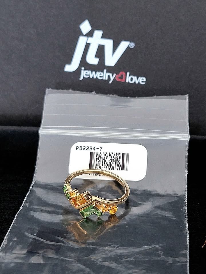 10K Yellow Gold Natural Tsavorite and Spessartite Garnet Ring Size 7 NEW