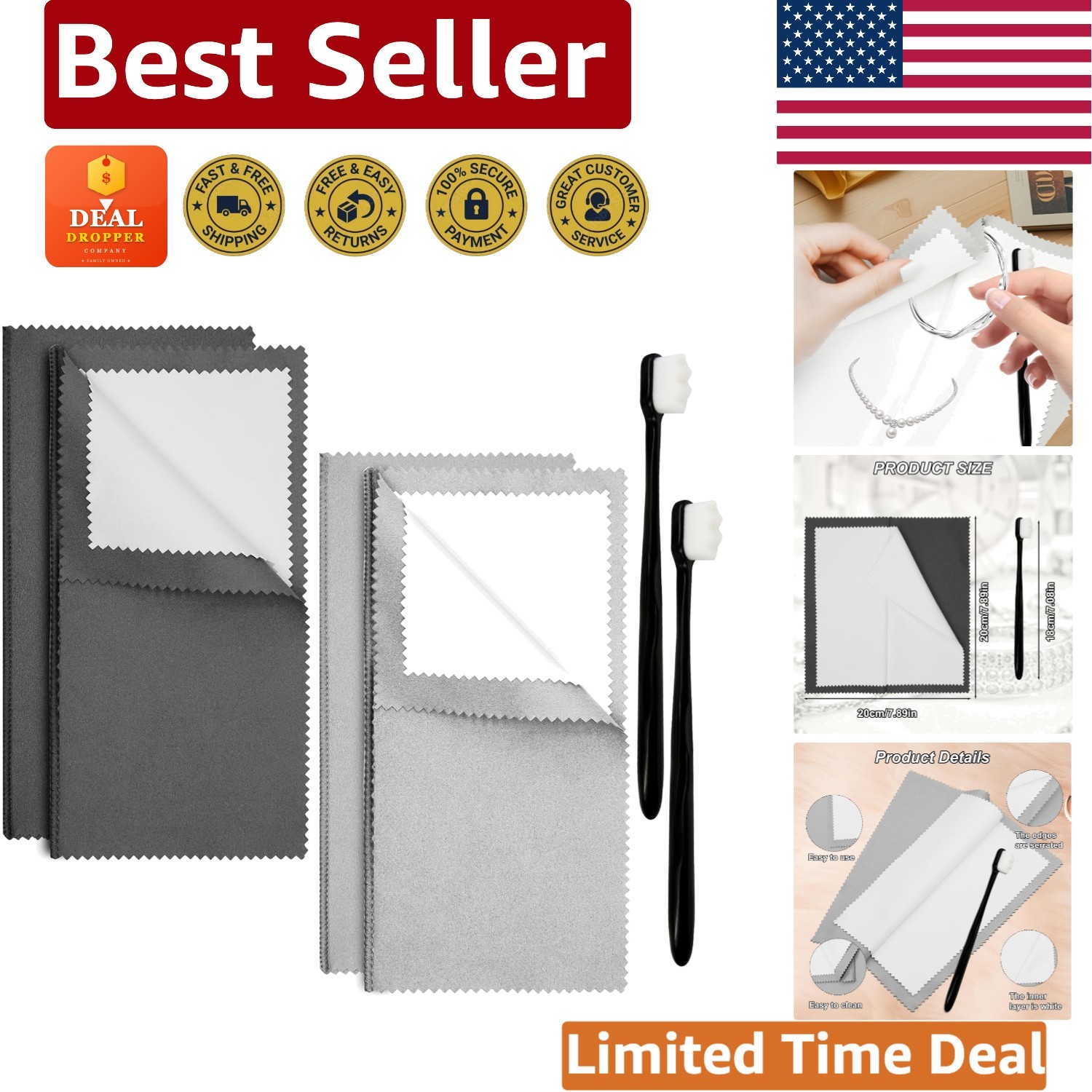 Effortless Jewelry Care: 6-Pcs Microfiber & Brush Set for All Your Jewelry Needs