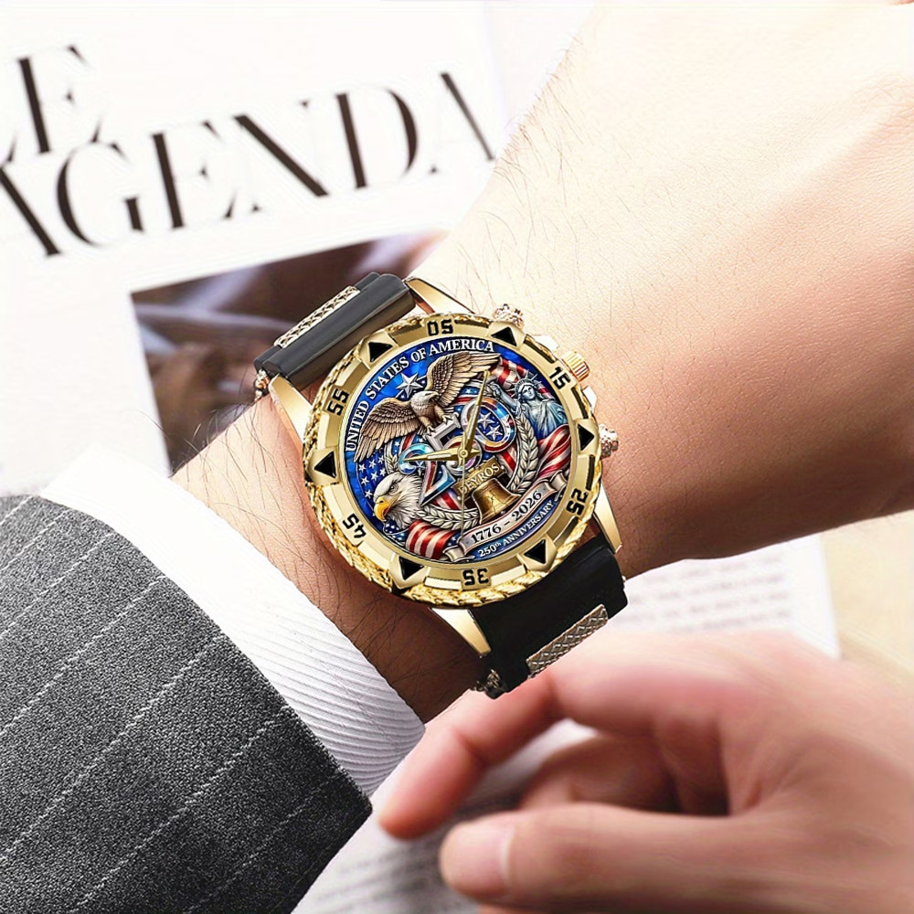 Luxury Quartz Watches 250Th USA Anniversary Men Silicone Strap Quartz Watch Gift