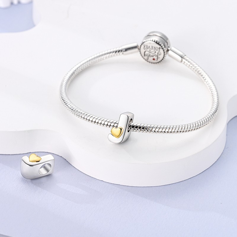 MULA Original Letter J Love Heart Charm Fit Women Bracelet 925 Sterling Silver