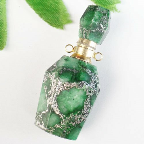 Green Sea Sediment Jasper Pyrite Essential Oil Diffuser Bottle Pendant XSP3