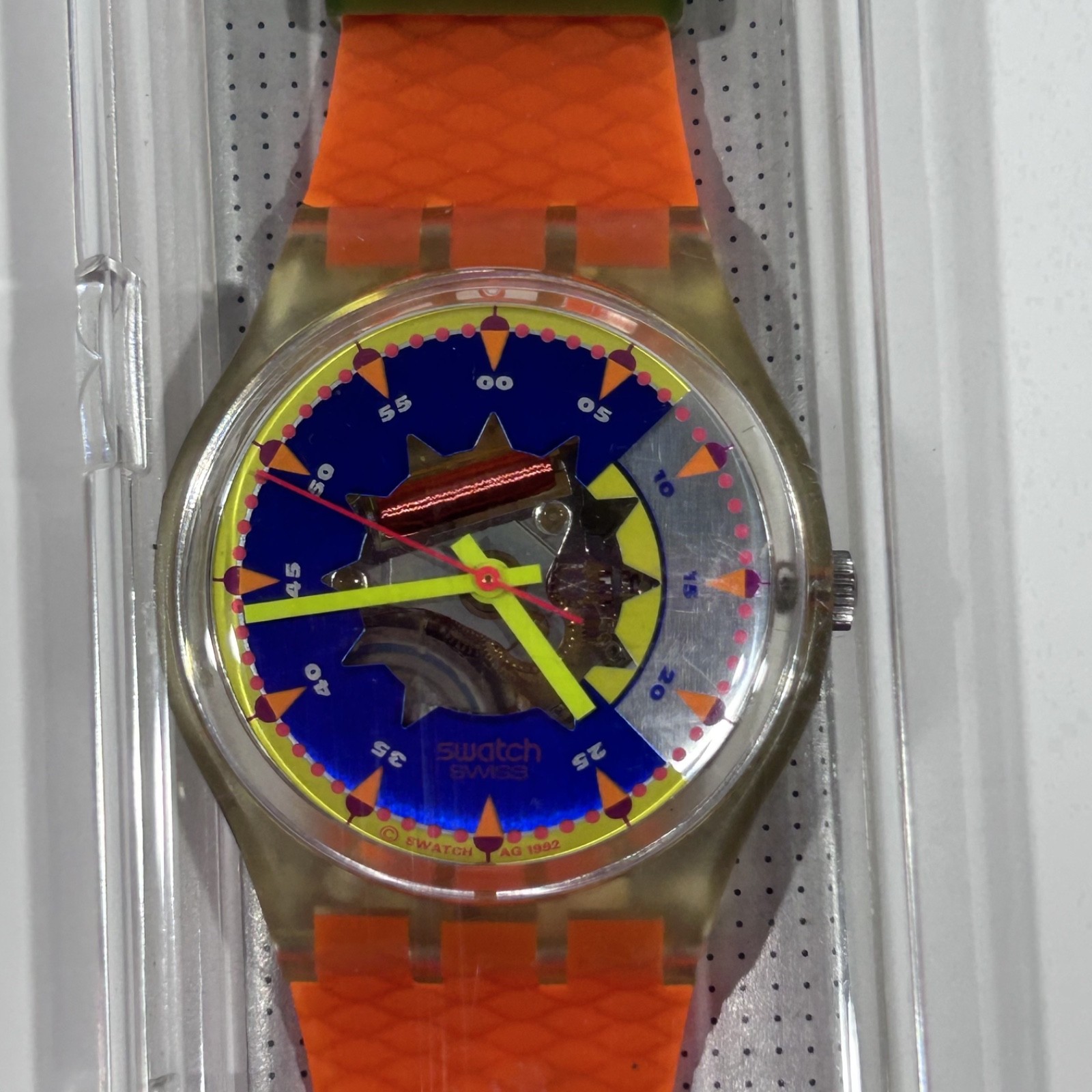 1992 Vintage Swatch Watch “GK151 Sol” Water Resis(30met) Skeletonized Dial-RARE*