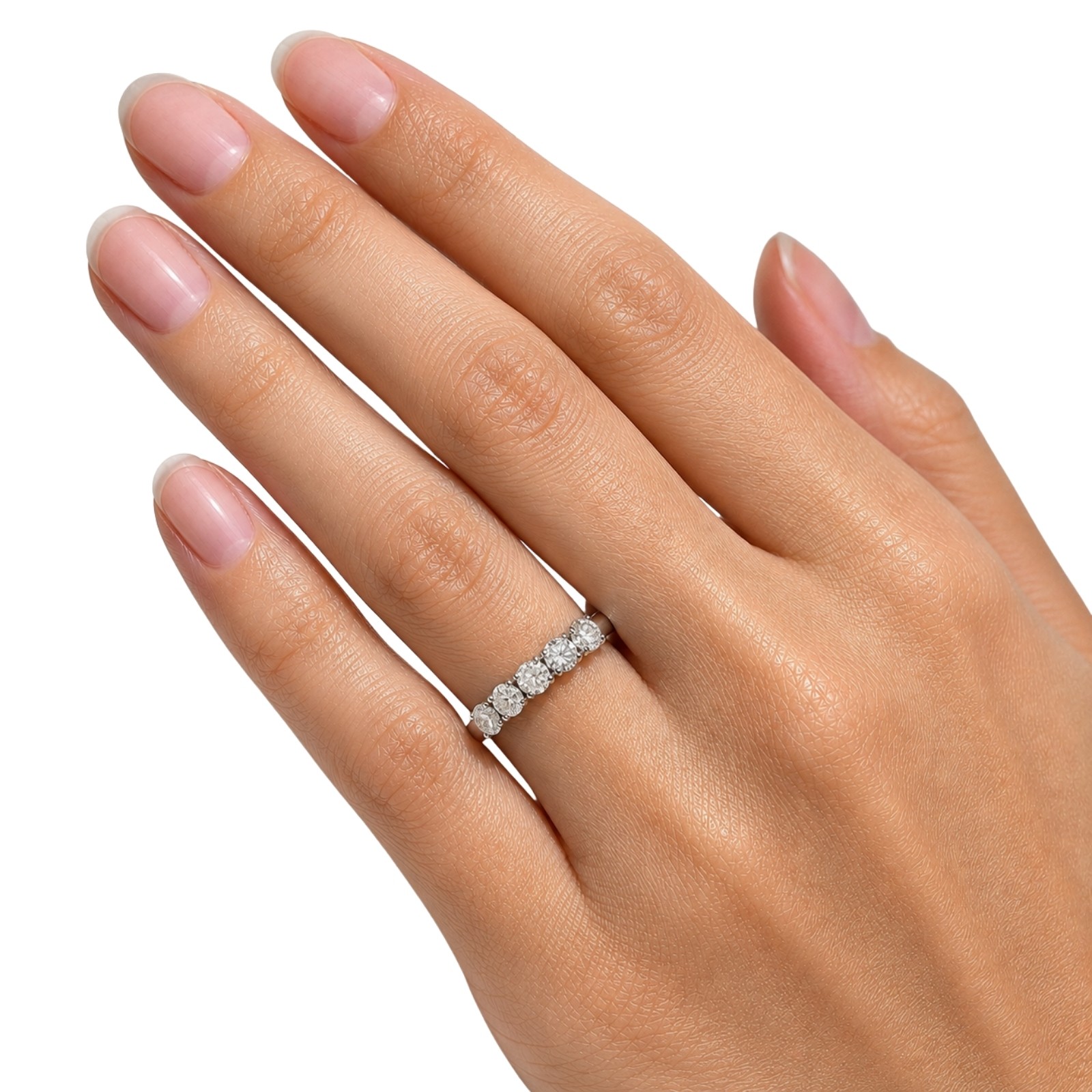 1.00–5.00ctw Round Cut F/VS+ Lab Grown Diamond 5 Stone Ring 14K Gold Women