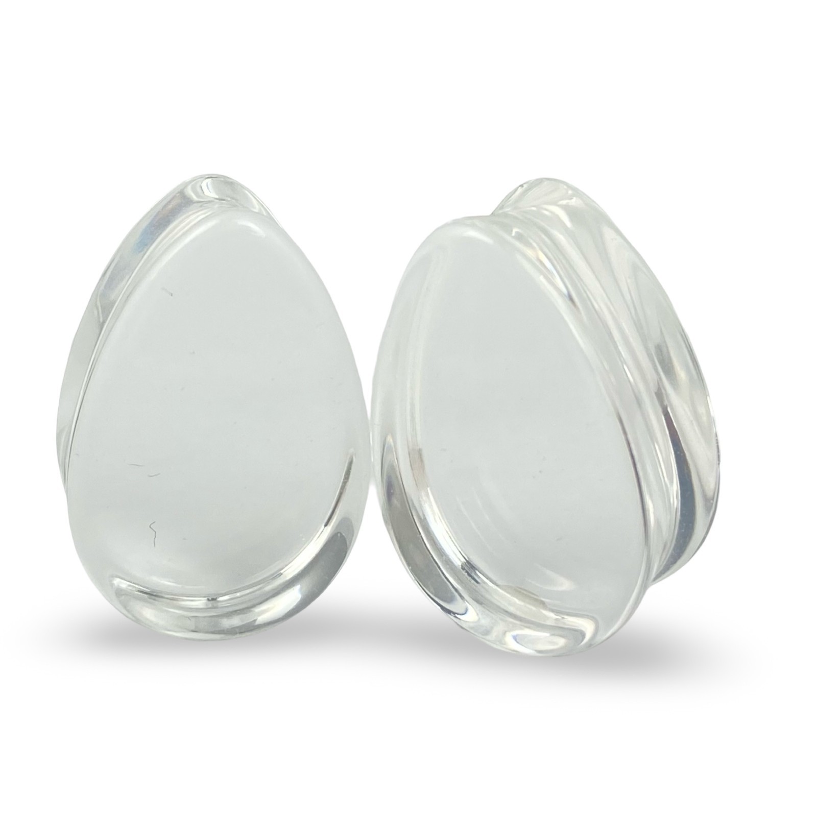 Pair of Clear Glass Double Flare Teardrop Glass Plugs (PG-545) gauges