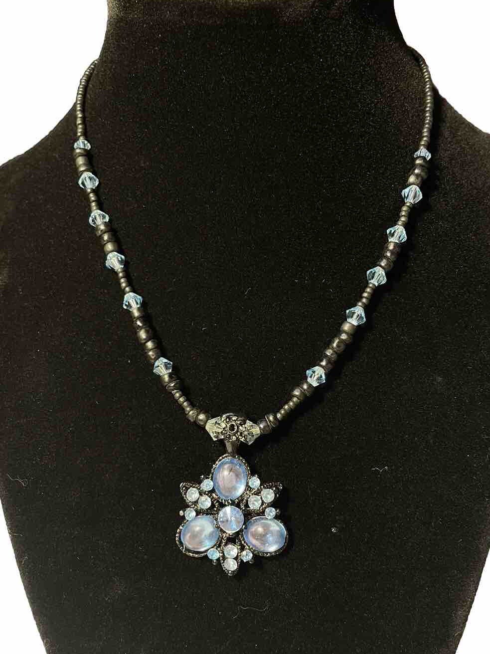 Special Occasion Sanity Sapphire Blue Tones & Black Beaded Necklace