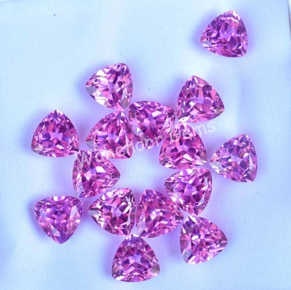 15 Pcs Natural Mogok Pink Ruby Trillion 7.00 MM Certified AAA+ Treated Gemstone