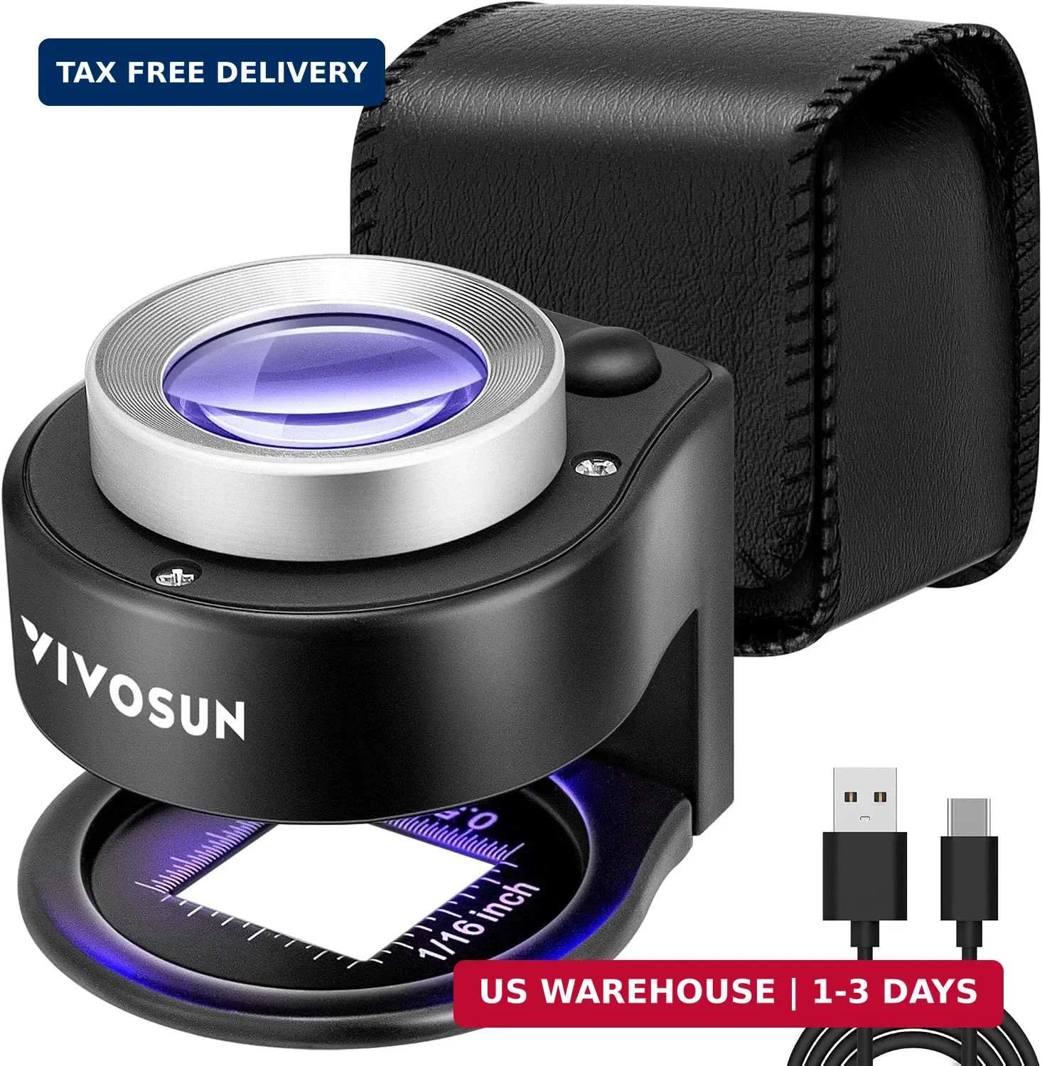 VIVOSUN 30X Rechargeable Loupe Magnifier with LED Light and UV Light, Black | US