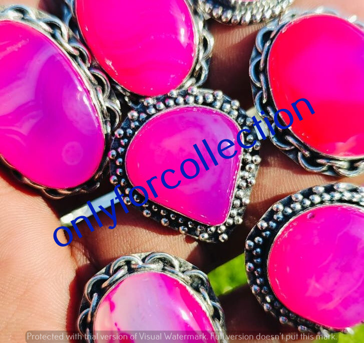 Pink Botswana Agate Gemstone 925 Sterling Silver Plated Designer Rings Lot 10pcs