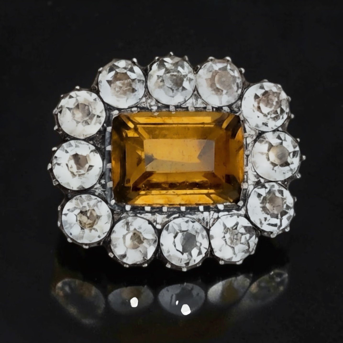Antique Victorian Black Dot And Citrine Paste Halo Petite Gold Filled Brooch Pin