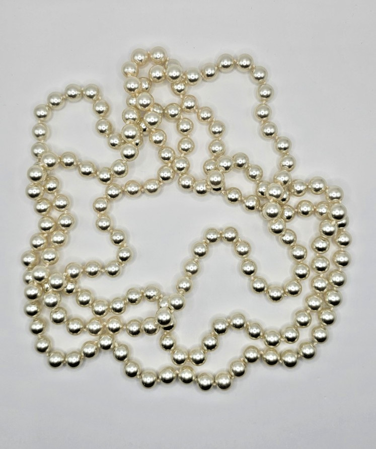 Vintage 8mm Glass Endless Pearl Necklace Hand Knotted Opera Length 60″ 1950-1959
