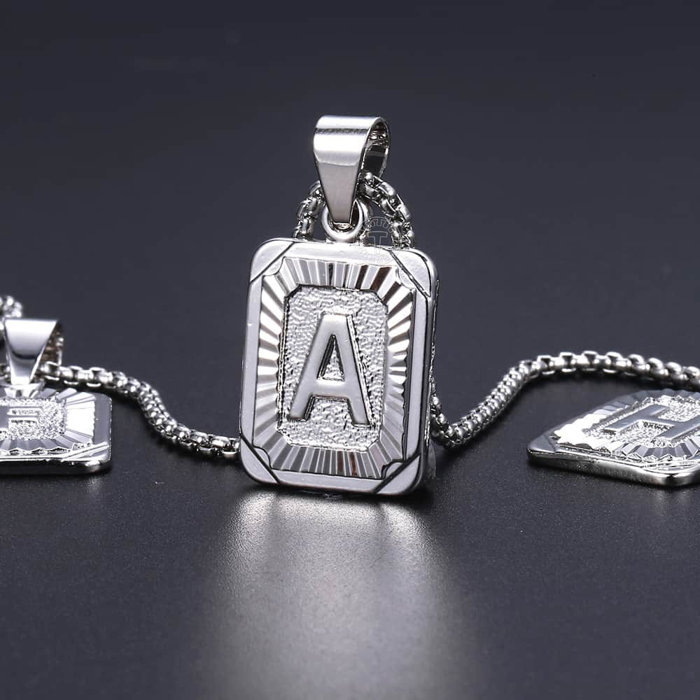 Initial Pendant Necklace 26 Capital Letter Stainless Steel Silver Men Women Gift