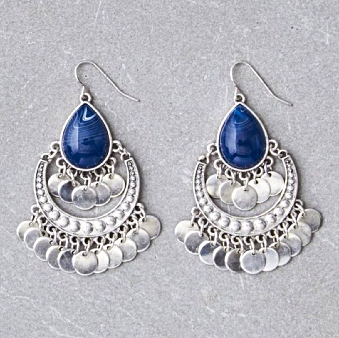 American Eagle Outfitters Blue Teardrop Resin Silver Plated Hook Dangle Earrings