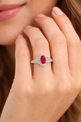 5.00 Ct Natural Oval Cut Ruby & Diamond Engagement Ring 14K White Gold All Size