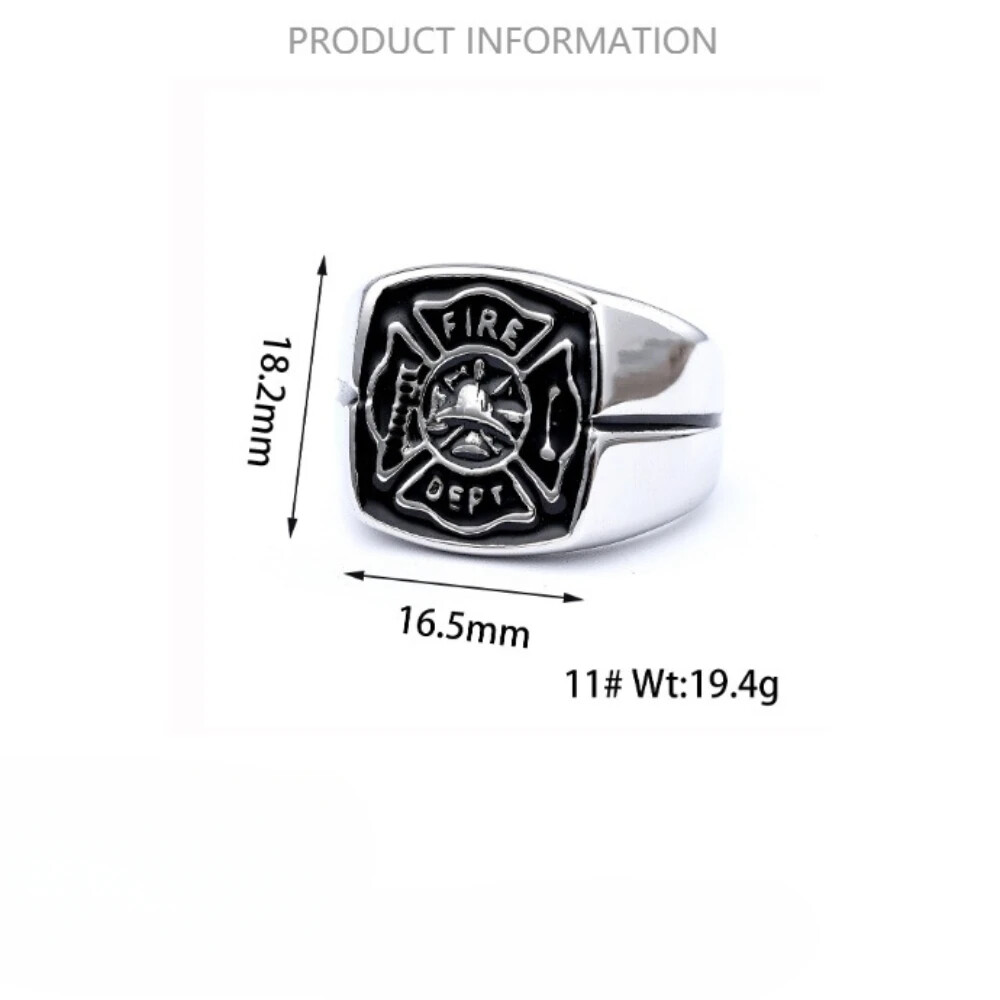 Men’s Personality Fire Polices Firelighter Trend Stainless Steel Rings Size 8-14