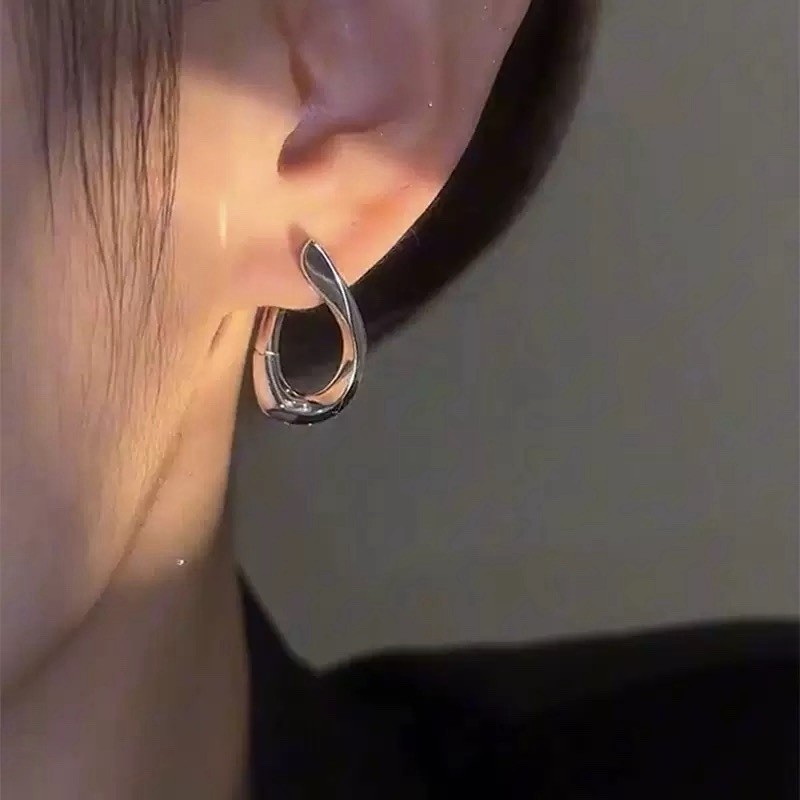 925 Silver Twisted Geometric Hoop Earrings Minimalist Sculptural Earrings A45