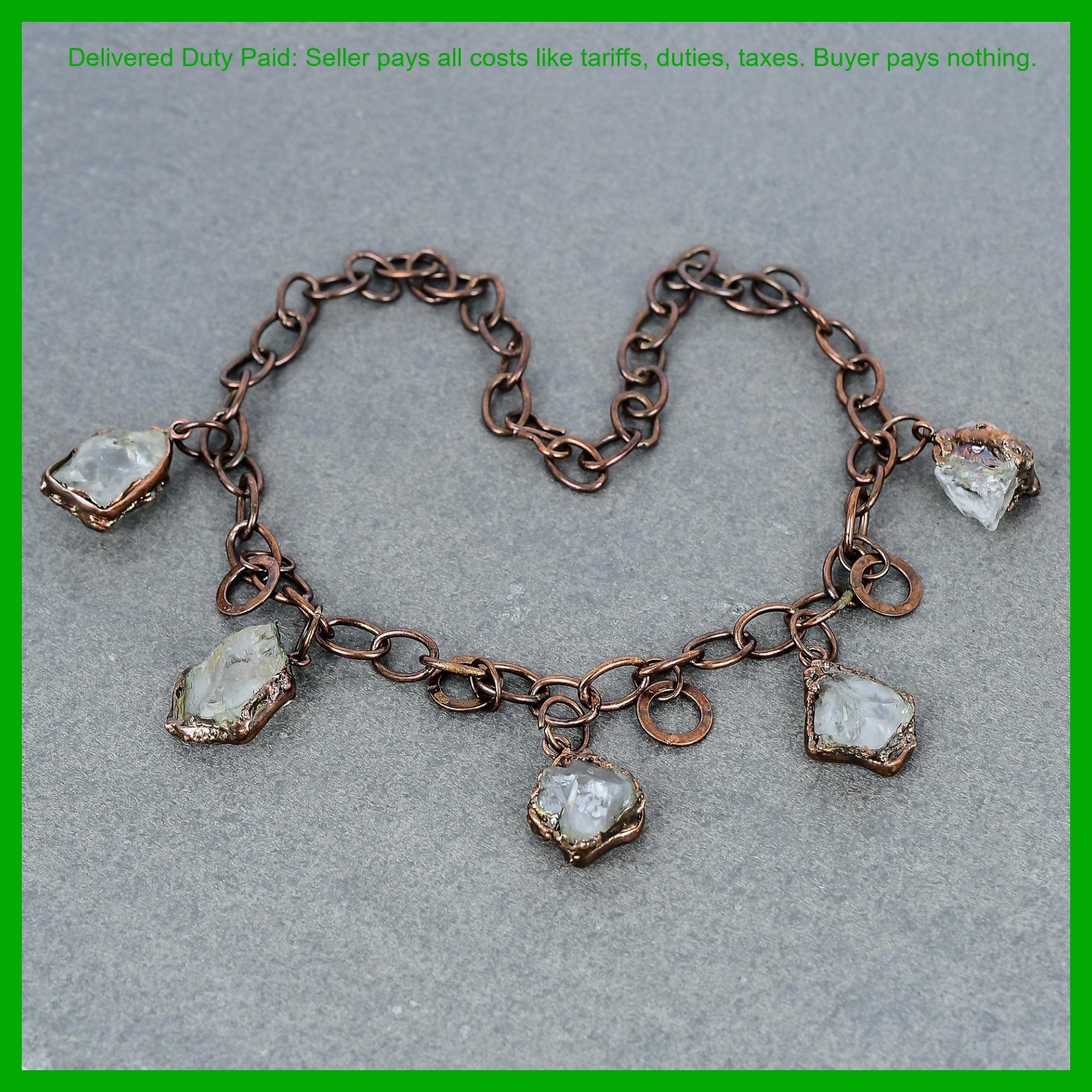 Pentagon Natural White Topaz Rough Copper Electroformed Chain Bezel New Necklace