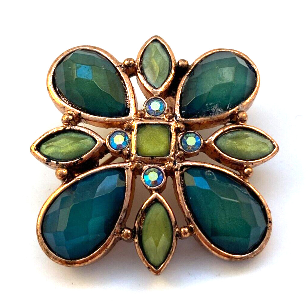 Vintage Copper Green Blue Stone Pin Brooch 1.25 x 1.25″