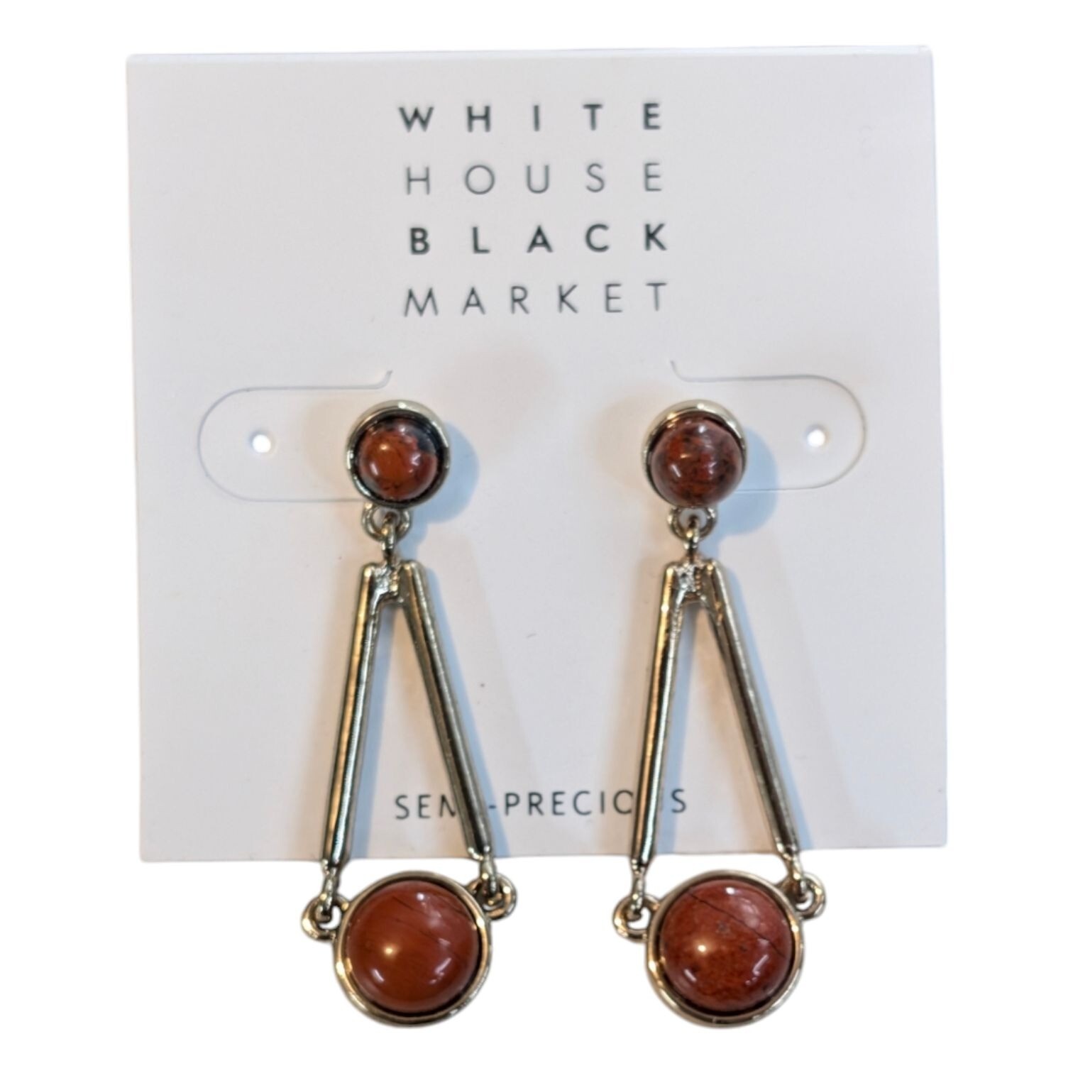 WHBM Rosso Bead Dangle Earrings Womens Gold Tone Brick Red Stone Semi Precious