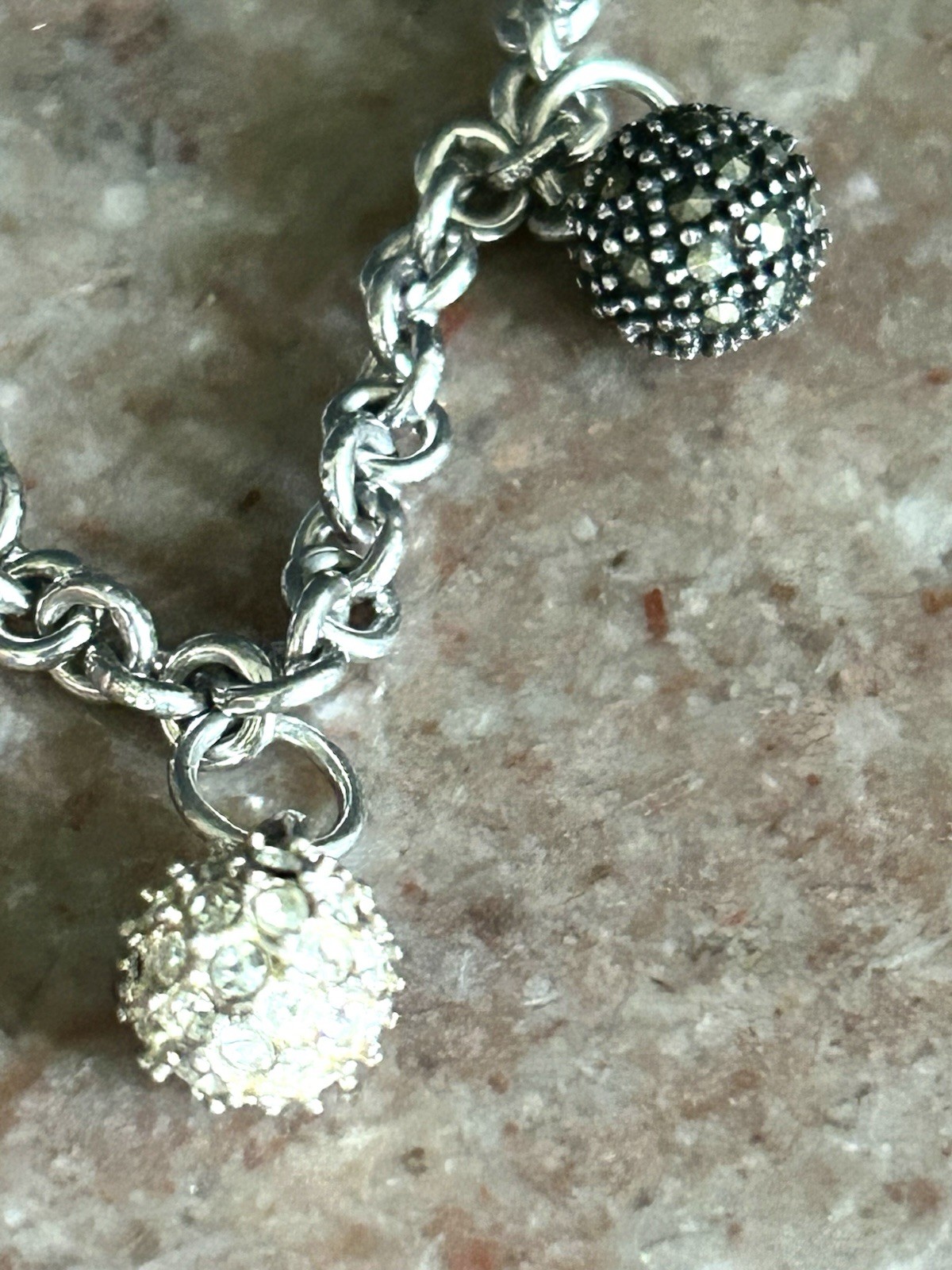 Vintage 925 Sterling Silver Multi Charm Ball Bead Rolo Link Bracelet 7″ 22.4g