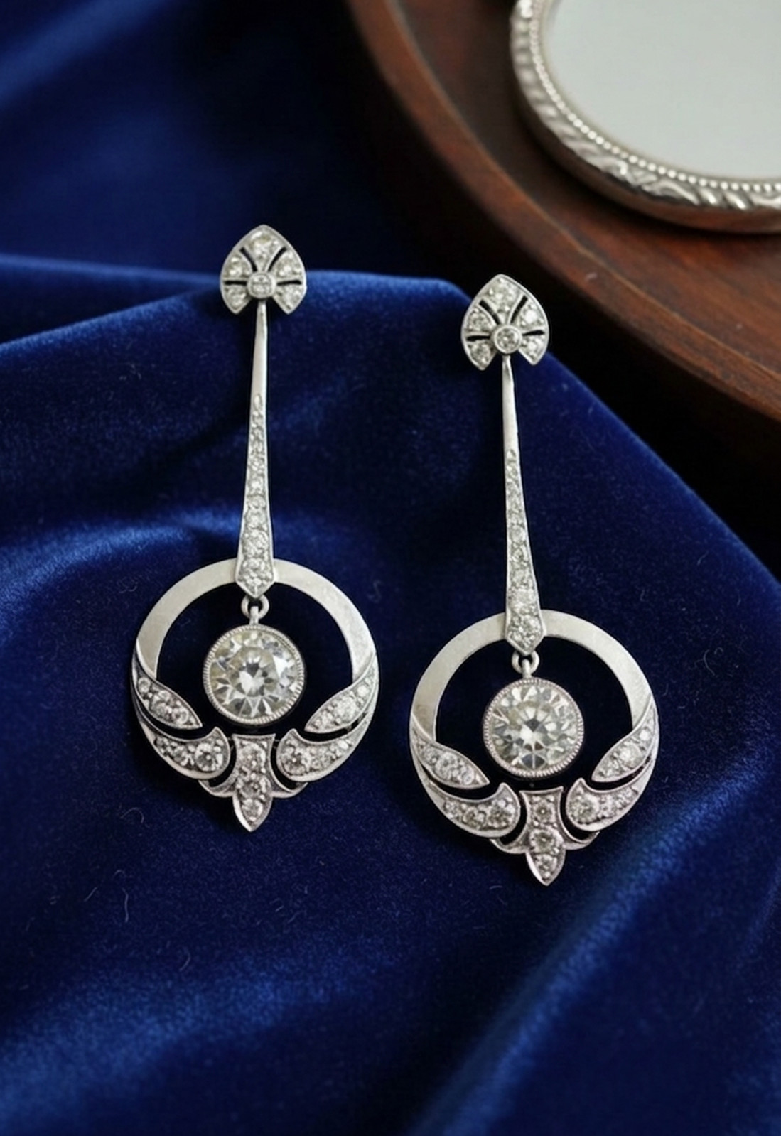 Old European Cut Lab Created Diamond 14K Gold Vintage Style Dangle Drop Earrings