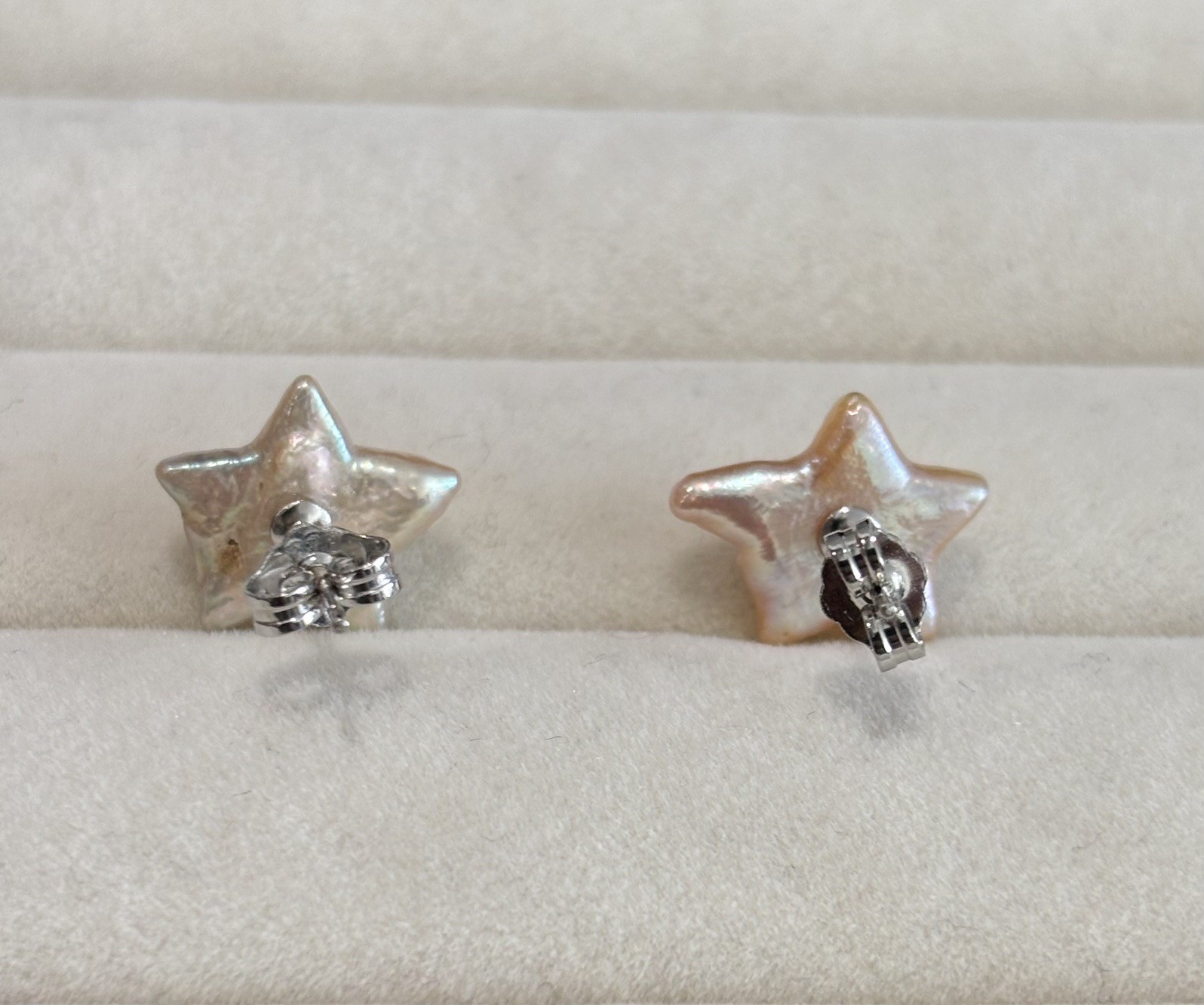 Natural Star Shaped Baroque Pearl Studs Earrings | Soft Peach Iridescence |