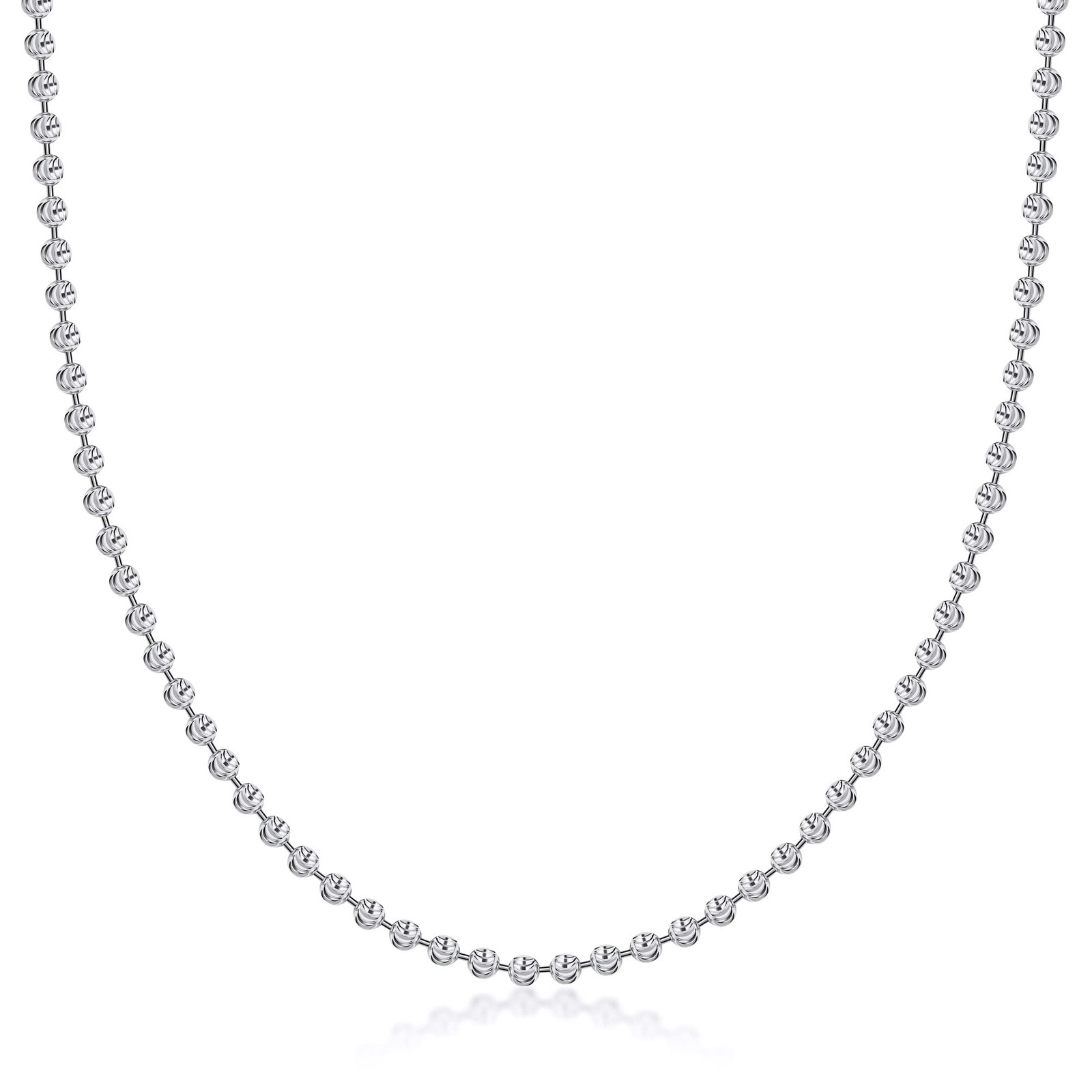 PORI JEWELERS 925 Sterling Silver 3mm Moon Cut Bead Chain Necklace, Made in I…