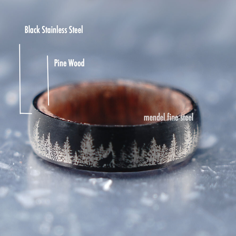 MENDEL Mens Womens Black Wooden Wolf Band Ring Size 5 6 7 8 9 10 11 12 13 14 15