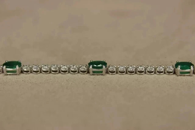 9TCW Oval Lab Created Emerald & Diamond Tennis Bracelet 14K White Gold Plated