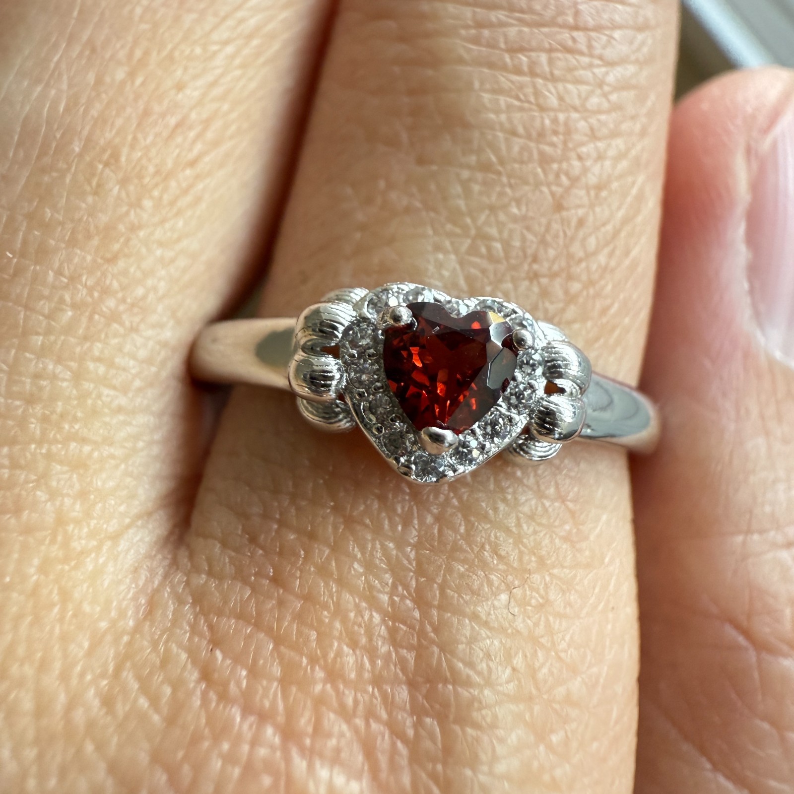 925 Sterling Silver Ring 4mm Heart Natural Rhodolite Garnet Gemstone Zircon Gift