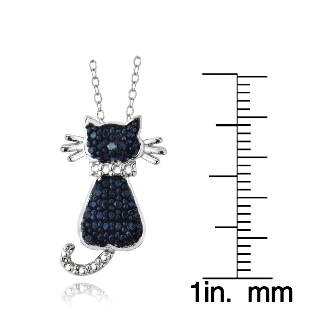 Sterling Silver Blue Diamond Accent Cat Slide Pendant, 18″