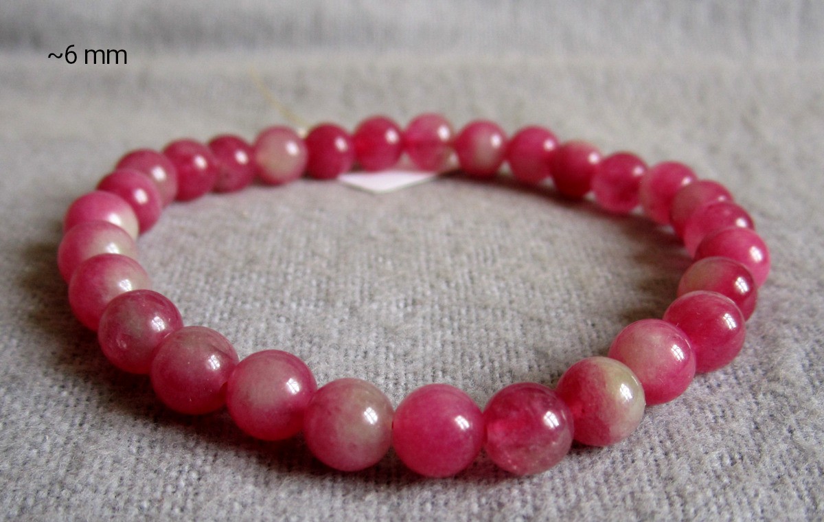 Watermelon Tourmaline Bracelet • Approx Ø 6.4+8.3mm / 15-21cm • Elastic