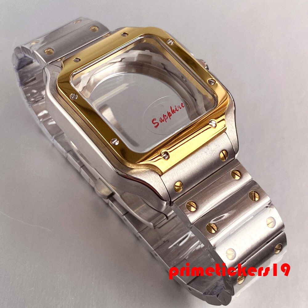 38mm Square Watch Case+Band+Dial Hands Set Fit NH35 NH36 NH38 Transparent Back