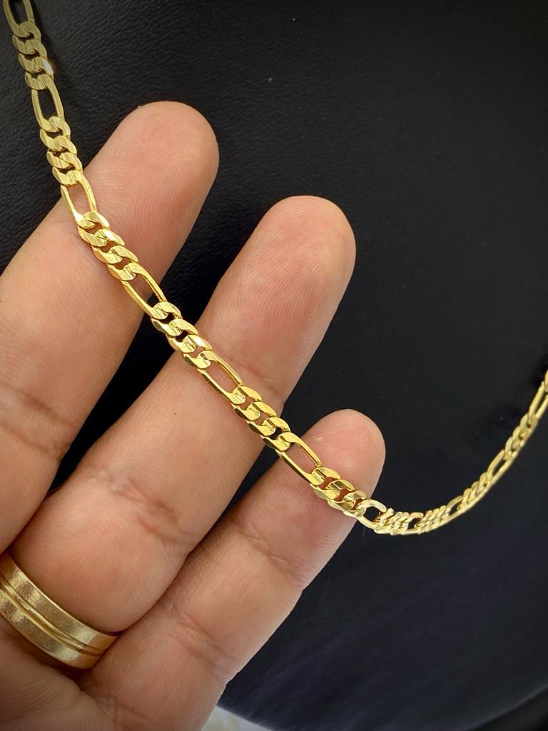 4mm Figaro Chain Necklace for Mens Womens Gold Filled 20″ 24″ Cadena para Hombre