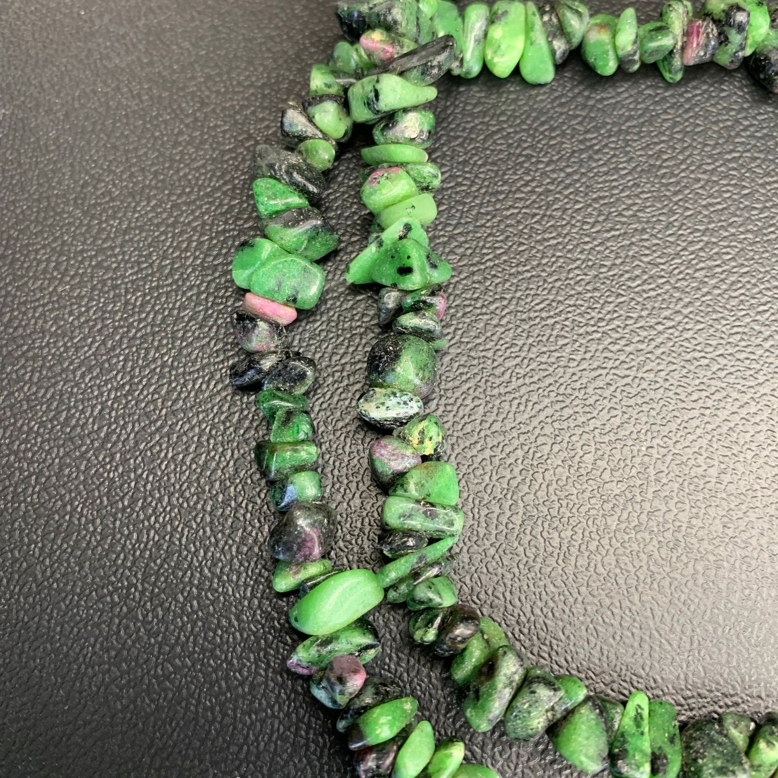 Natural Ruby Zoisite Long Gemstone Necklace | 32” Green Stone Strand