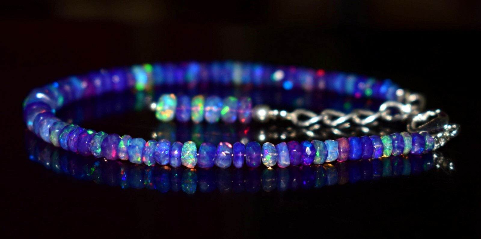 Natural Ethiopian Wello Fire Purple Opal Gemstone Faceted Beads 7″Bracelet F1452