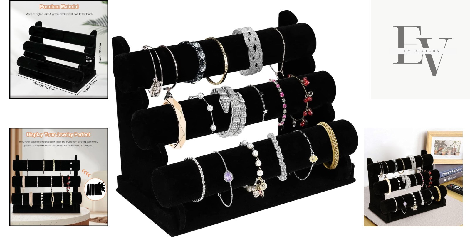 Versatile Velvet Jewelry Stand – Detachable T-Bar for Organizing Bangles & More