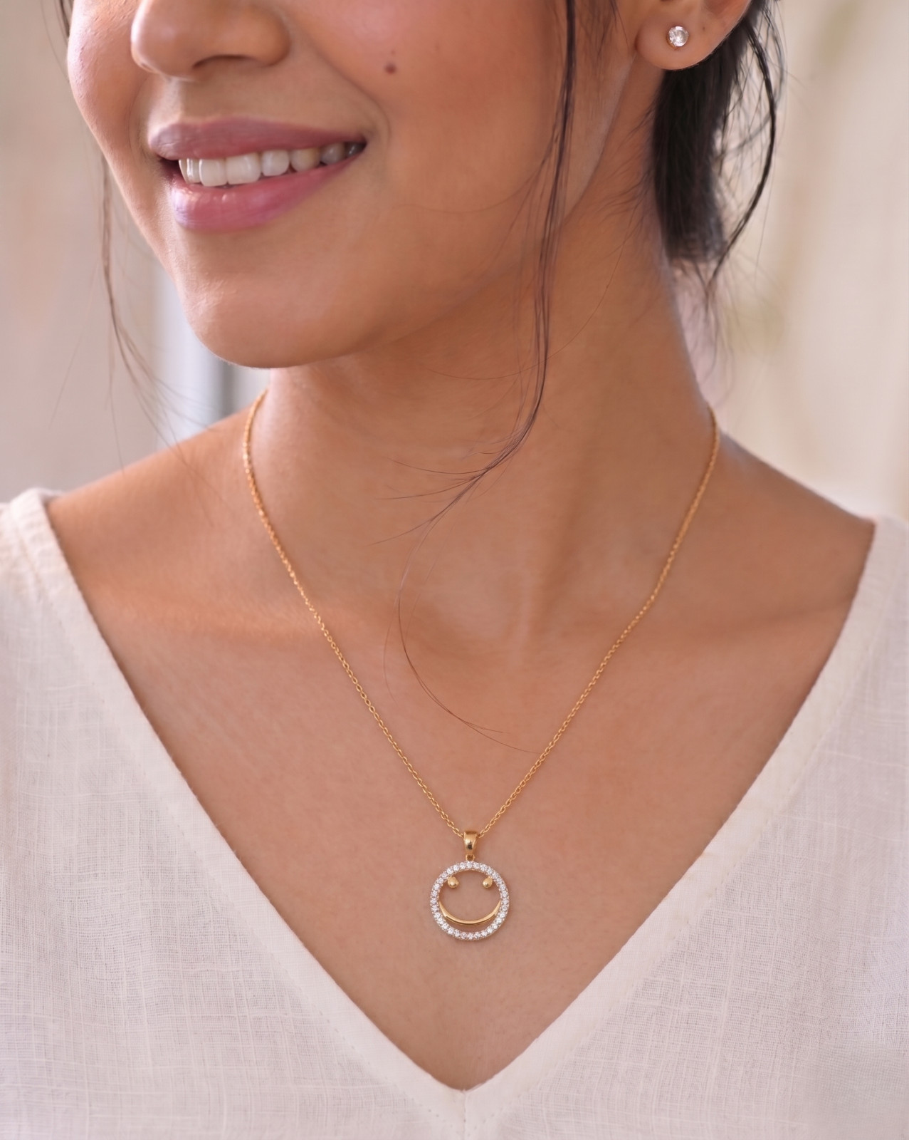 Gold Plated Open Circle Pendant 925 Sterling Silver Necklace for Women