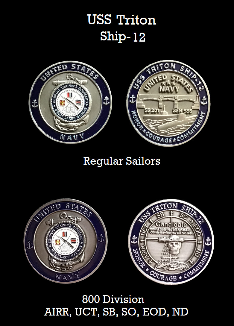 ~ USS Triton ~ Ship 12 ~ US Navy Recruit Training Command Challenge Coin ~